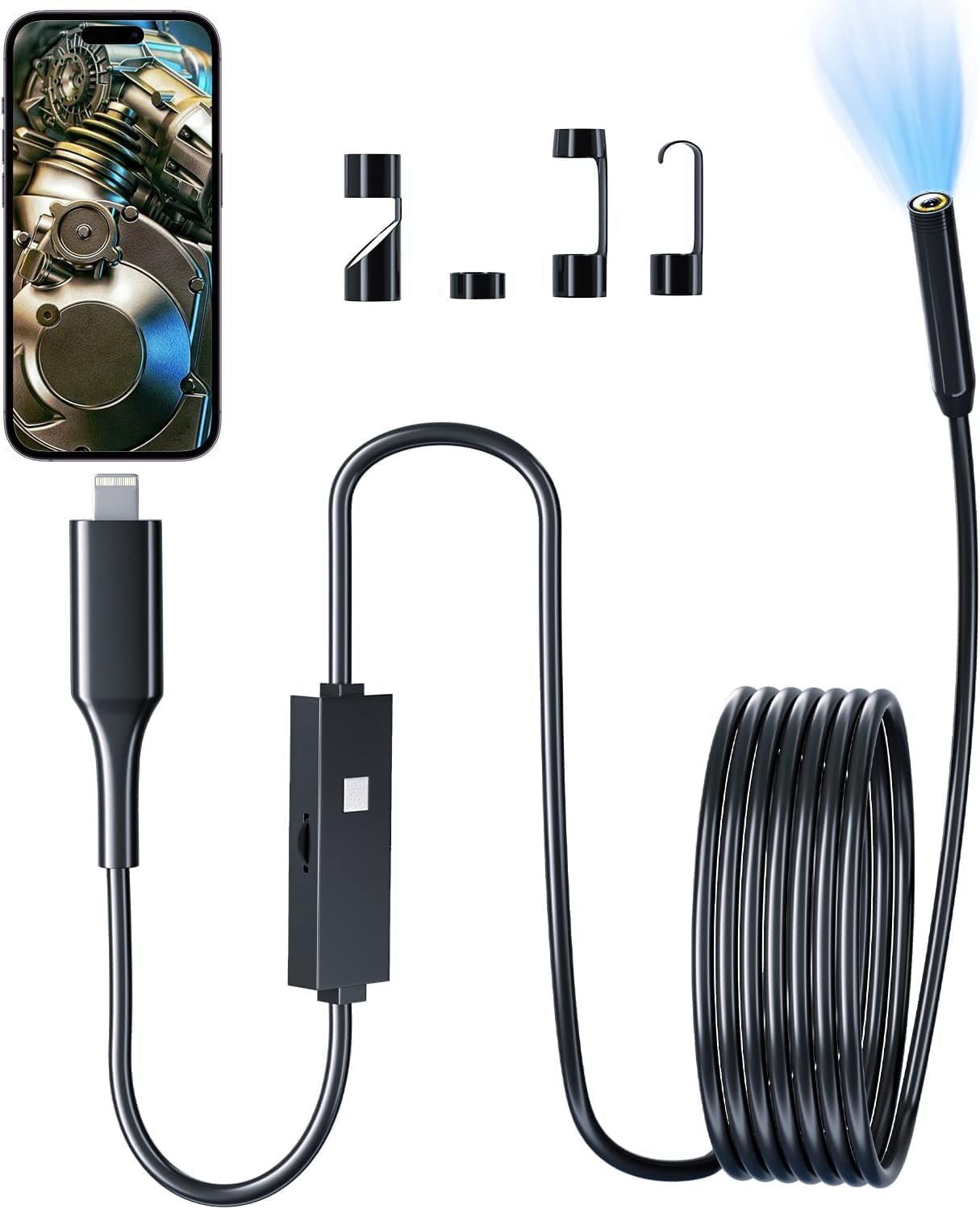 Endoscope Camera with Light, 1920P HD Borescope with 8 Adjustable LED  Lights, Endoscope with 16.4ft Semi-Rigid Snake Camera, 7.9mm IP67  Waterproof