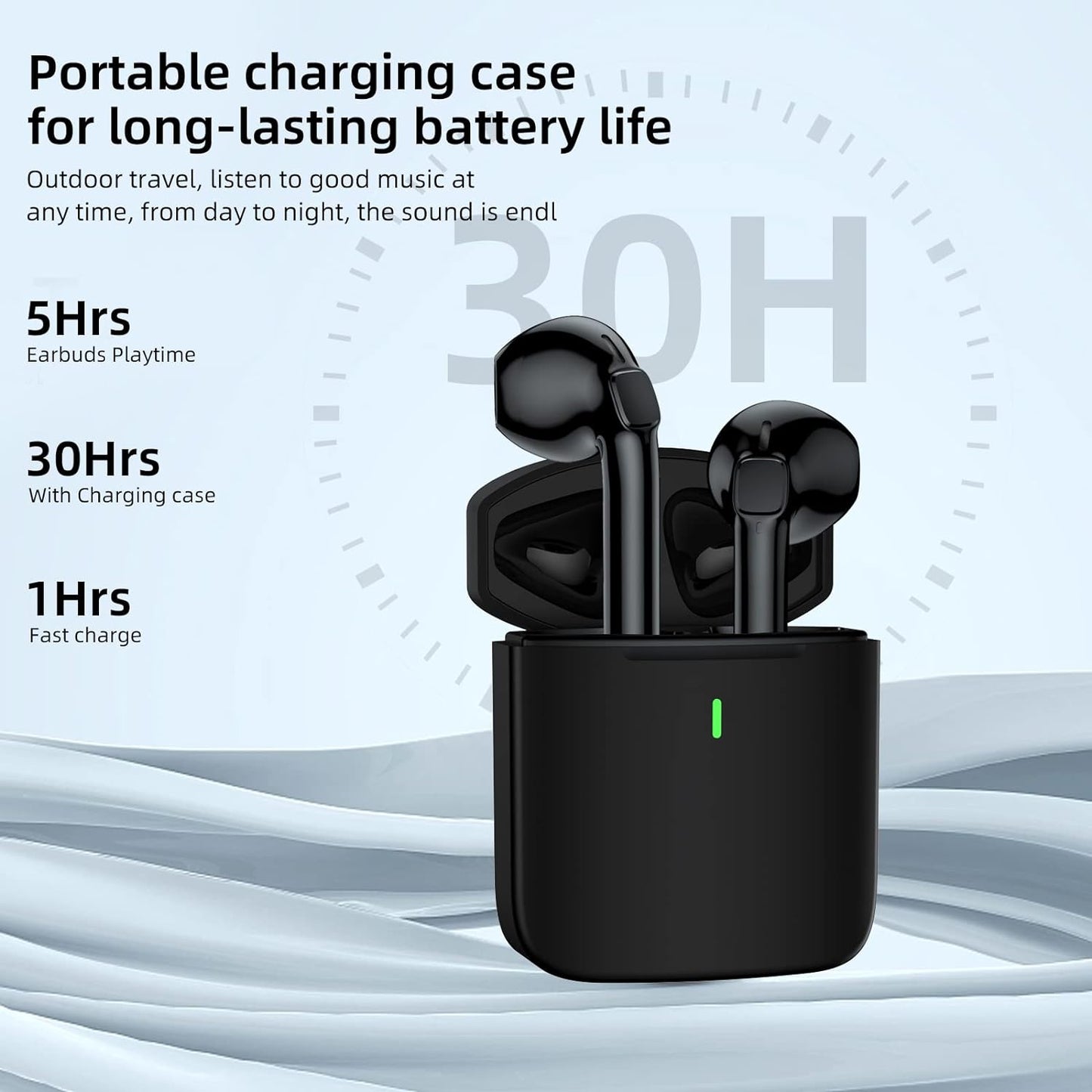 Wireless Earbuds, Bluetooth 5.3 Earbuds, Wireless Headphones with 4 Mic Noise Reduction, Hi-Fi Stereo Audio, 30H Playtime, 13mm Driver, IPX7 Waterproof, Touch Control, Quick Charging Case