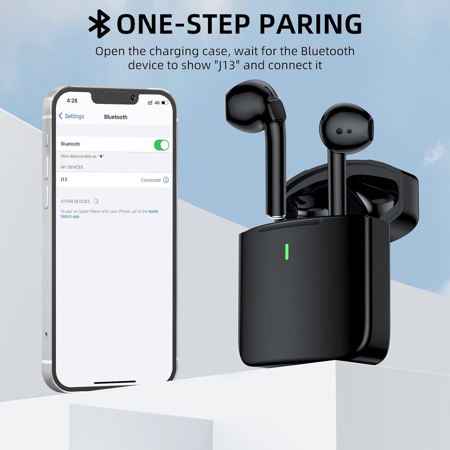 Wireless Earbuds, Bluetooth 5.3 Earbuds, Wireless Headphones with 4 Mic Noise Reduction, Hi-Fi Stereo Audio, 30H Playtime, 13mm Driver, IPX7 Waterproof, Touch Control, Quick Charging Case