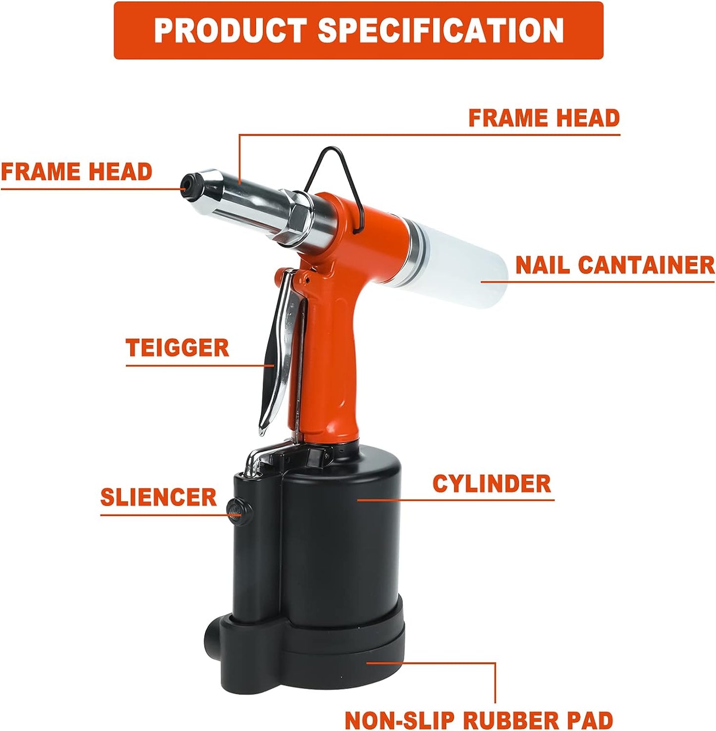 BTSHUB 1/4" Hydraulic Air Rivet Gun, Pneumatic Hydraulic Rivet Tool, Suitable for Dia 4mm - 6.4mm (0.16-0.25 in) Rivet