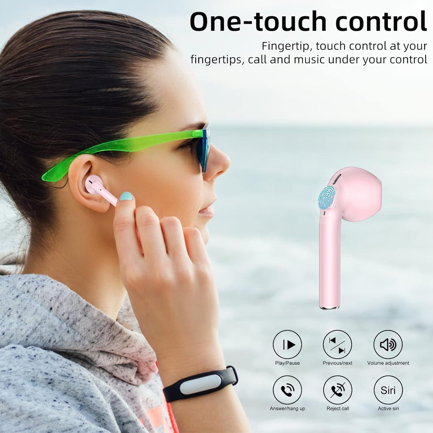 Wireless Earbuds, Bluetooth 5.3 Earbuds, Wireless Headphones with 4 Mic Noise Reduction, Hi-Fi Stereo Audio, 30H Playtime, 13mm Driver, IPX7 Waterproof, Touch Control, Quick Charging Case