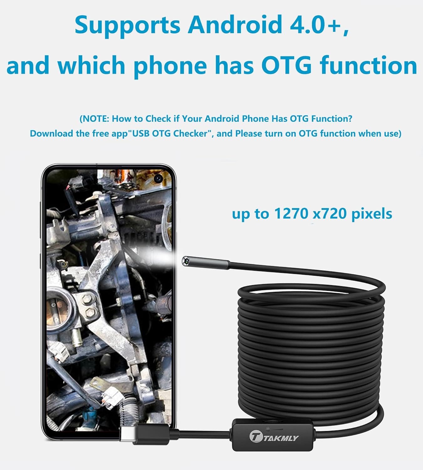 USB C Endoscope for OTG Android Phone, Computer, 5.5 mm Borescope Inspection Snake Camera Waterproof, 11.48FT Semi-Rigid Cord with 6 LED Lights, Compatible with Windows PC, MacBook