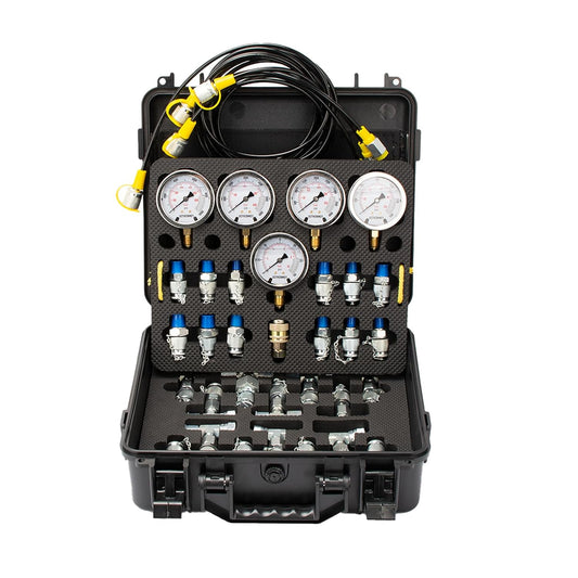 UCYHINMEY Hydraulic Pressure Test Kit, 150/1500/4000/6000/10000 PSI, 5 Guages & 13 Test Couplings & 14 Tee Connectors & 5 Test Hoses, Hydraulic Pressure Guage Kit, for Excavator Construction Machinery