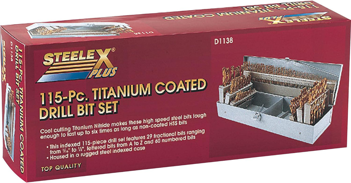 Steelex Plus D1138 HSS Tin Drill Bit Set in Index, 115-Piece