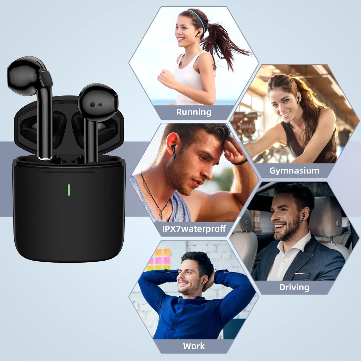 Wireless Earbuds, Bluetooth 5.3 Earbuds, Wireless Headphones with 4 Mic Noise Reduction, Hi-Fi Stereo Audio, 30H Playtime, 13mm Driver, IPX7 Waterproof, Touch Control, Quick Charging Case