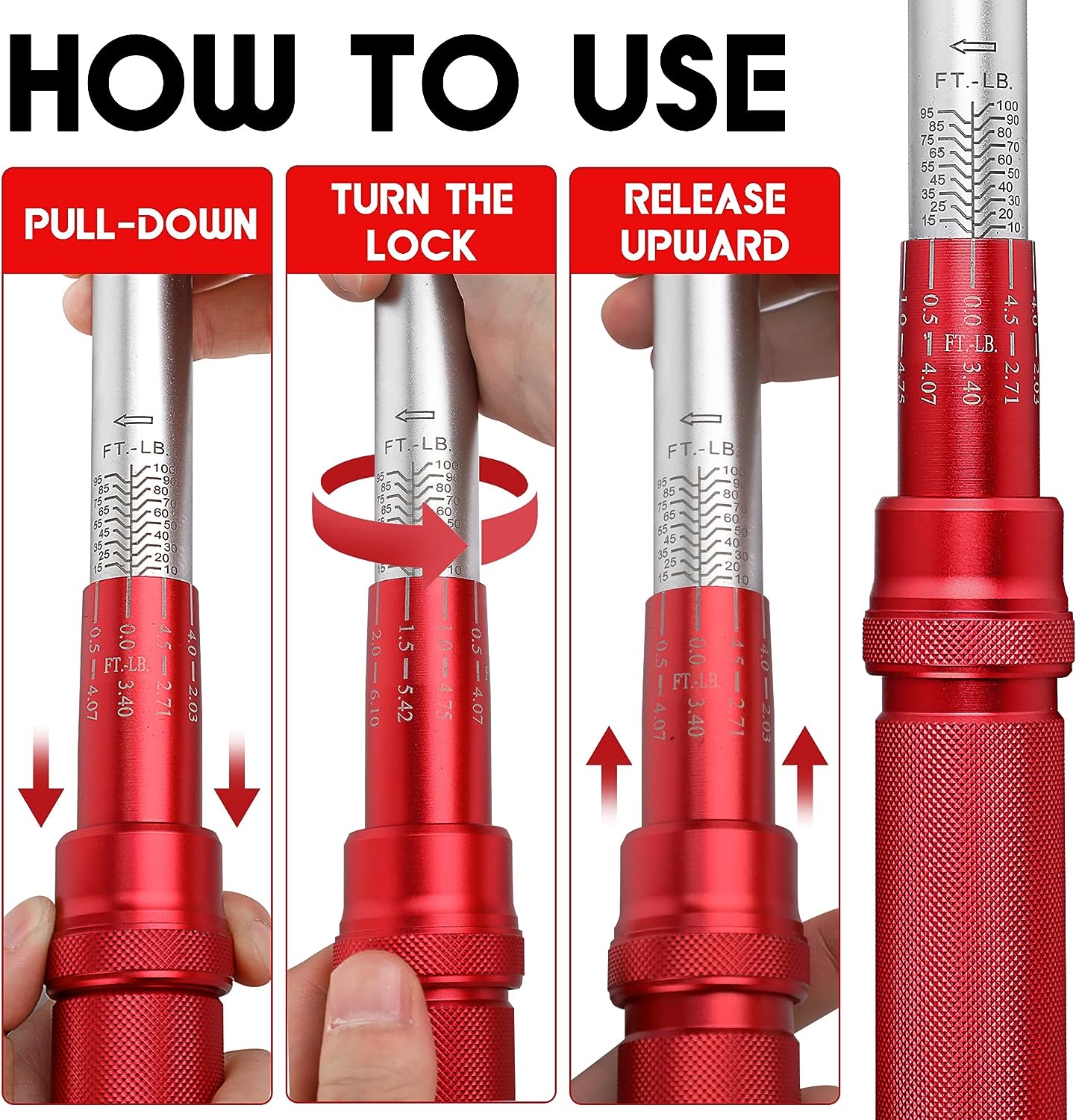 UYECOVE 1/4 3/8 1/2 Drive Torque Wrench, 3Pcs Torque Wrench Set with a XIPE Storage Tray, Dual-Direction Reversible Click, Dual Range Scales Graduated in FT.LB and M.M